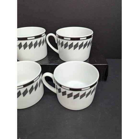 Studio Nova Drama Y0293 Black Geometric Pattern Flat Coffee Cup 6 Oz Set of 4 - Picture 5 of 8